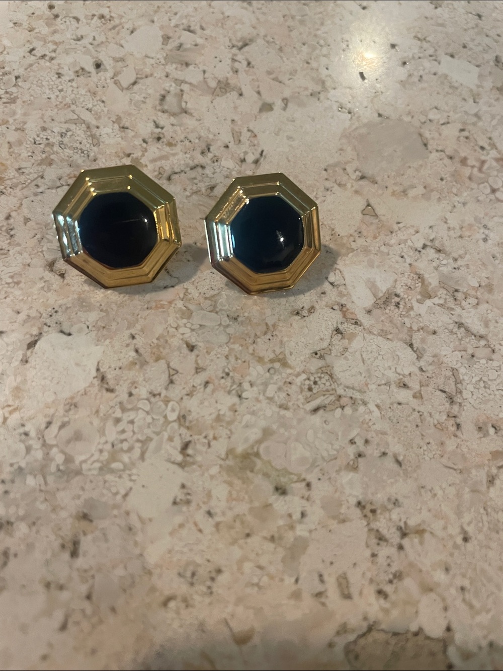 Octagonal Gold-Tone Black Center Earrings